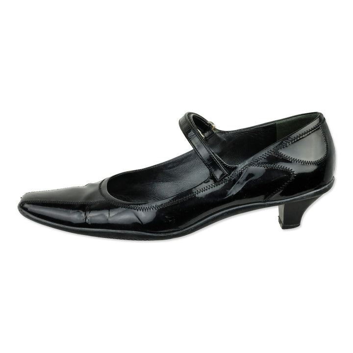 Prada Sport Black Patent Leather Mary Jane Kitten Heels