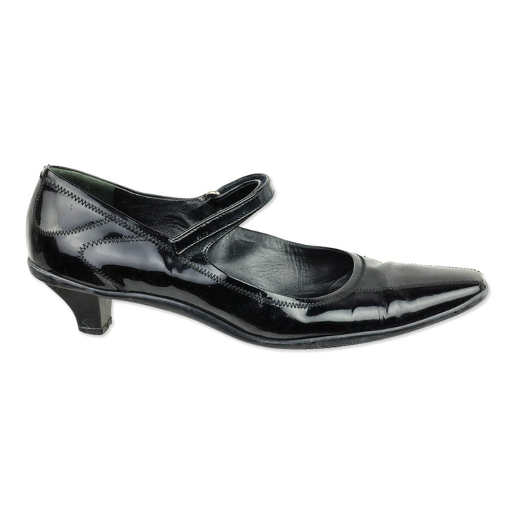 Prada Sport Black Patent Leather Mary Jane Kitten Heels