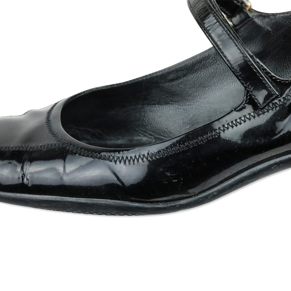 Prada Sport Black Patent Leather Mary Jane Kitten Heels