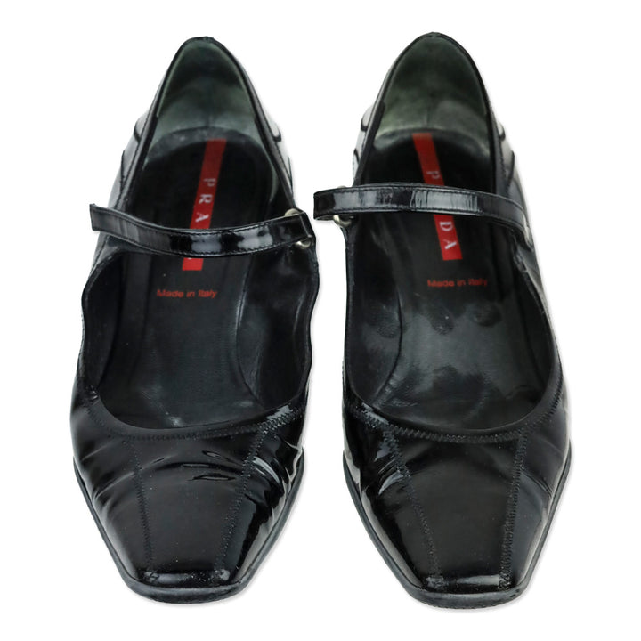 Prada Sport Black Patent Leather Mary Jane Kitten Heels