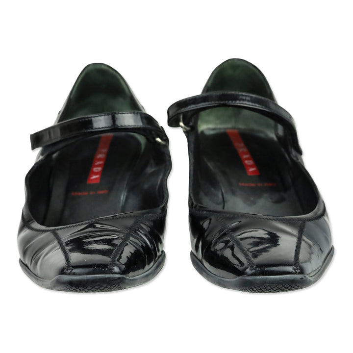 Prada Sport Black Patent Leather Mary Jane Kitten Heels