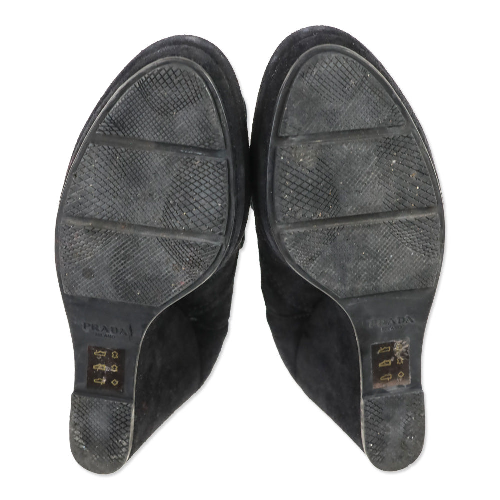 Prada Sport Black Suede Wedge Boot