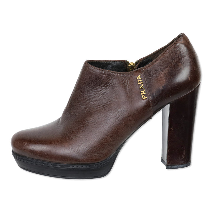 Prada Sport Brown Leather Heeled Bootie