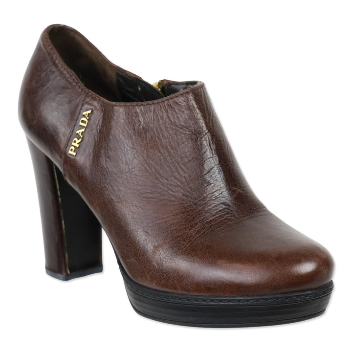 Prada Sport Brown Leather Heeled Bootie