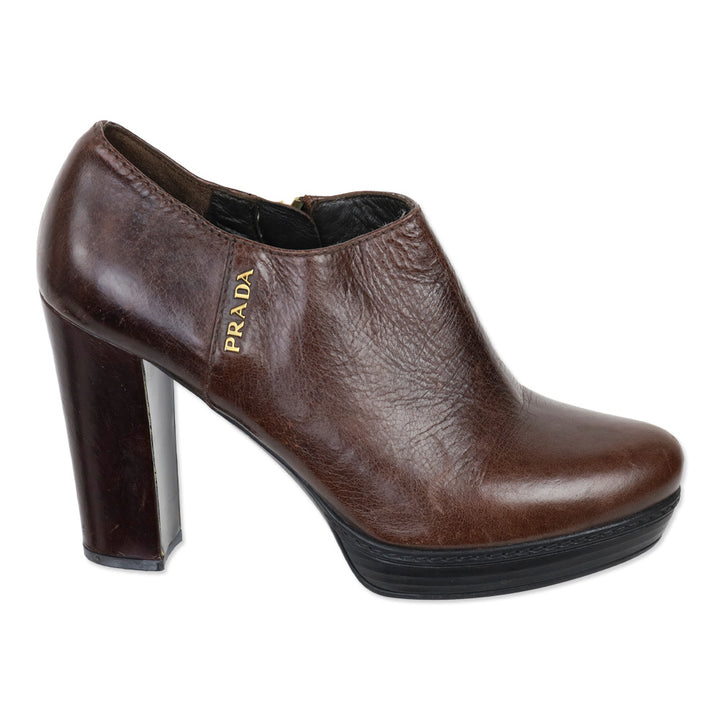 Prada Sport Brown Leather Heeled Bootie