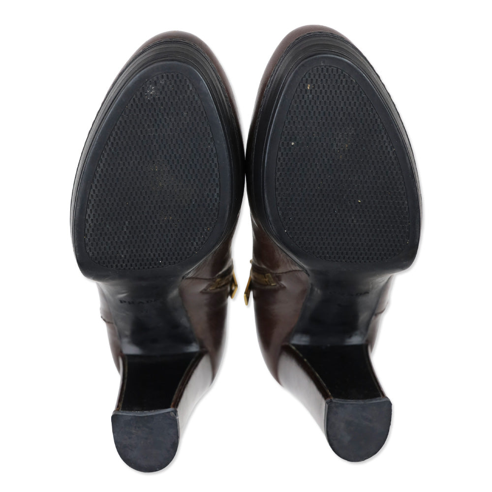 Prada Sport Brown Leather Heeled Bootie