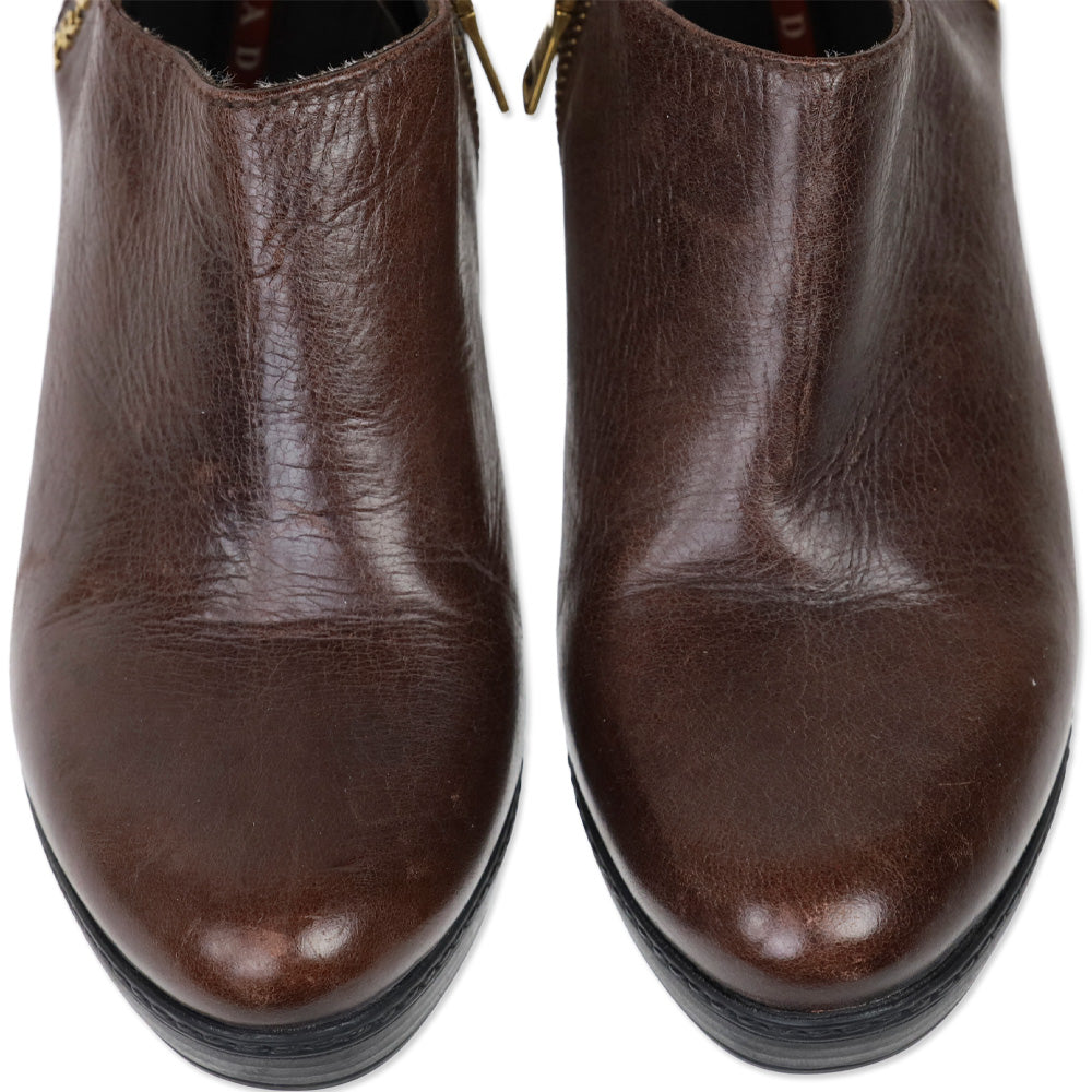 Prada Sport Brown Leather Heeled Bootie