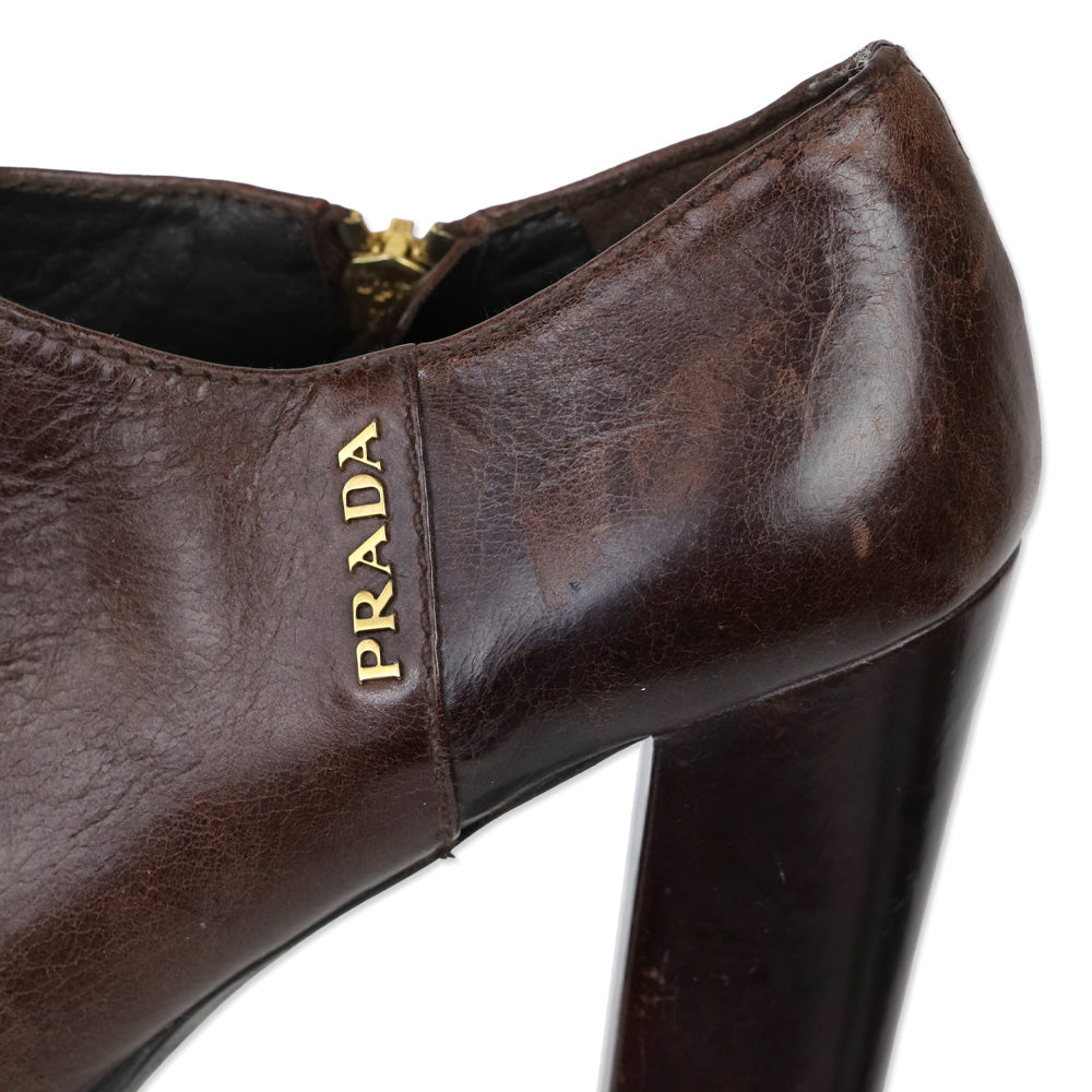 Prada Sport Brown Leather Heeled Bootie