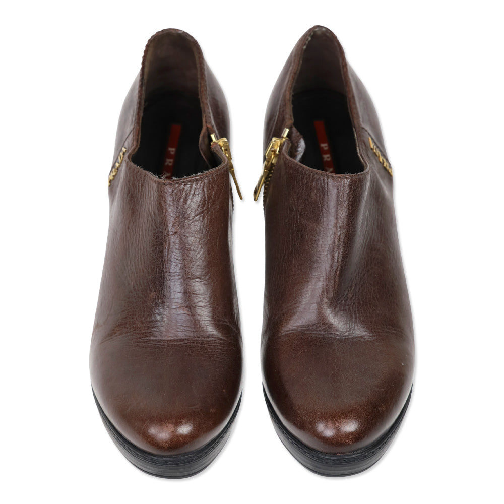 Prada Sport Brown Leather Heeled Bootie