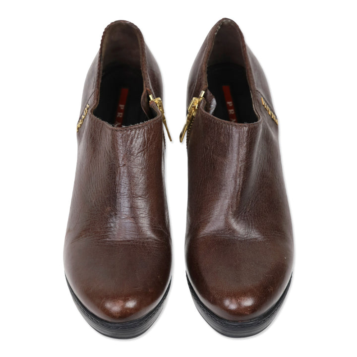 Prada Sport Brown Leather Heeled Bootie