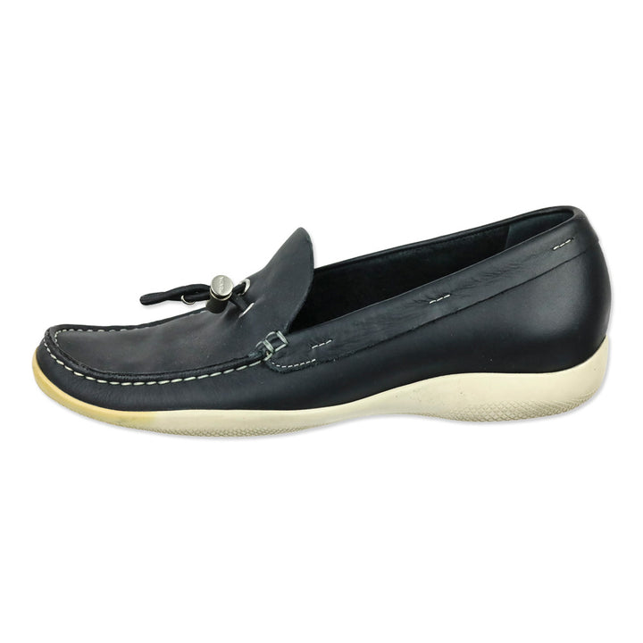 Prada Sport Deep Navy Blue Leather Toggle Lace Driving Loafers