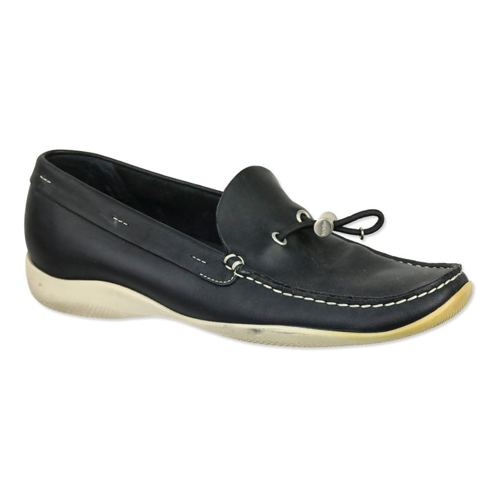 Prada Sport Deep Navy Blue Leather Toggle Lace Driving Loafers