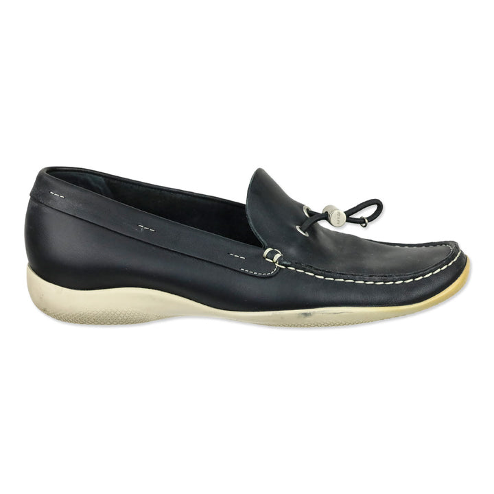 Prada Sport Deep Navy Blue Leather Toggle Lace Driving Loafers