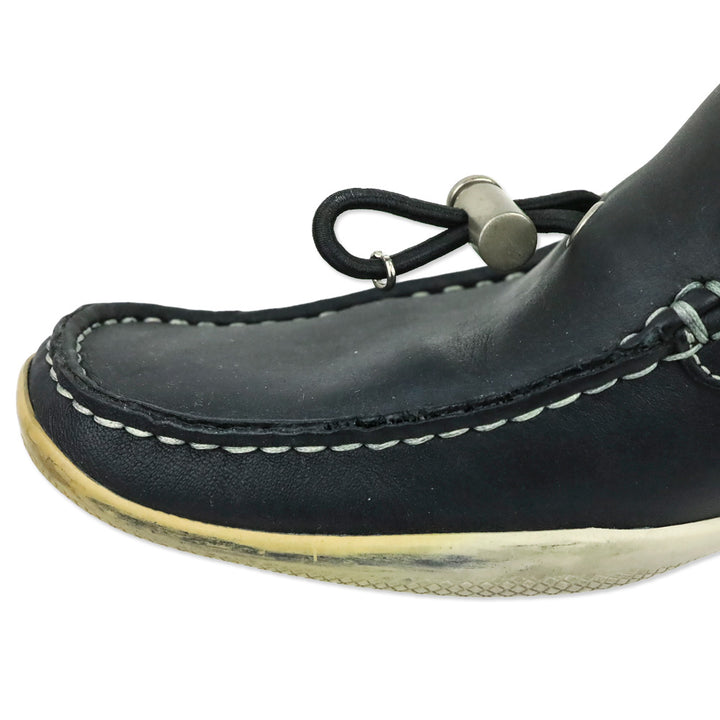 Prada Sport Deep Navy Blue Leather Toggle Lace Driving Loafers