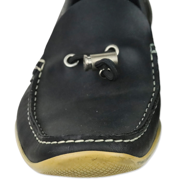 Prada Sport Deep Navy Blue Leather Toggle Lace Driving Loafers