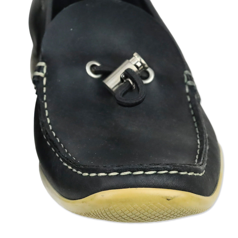 Prada Sport Deep Navy Blue Leather Toggle Lace Driving Loafers