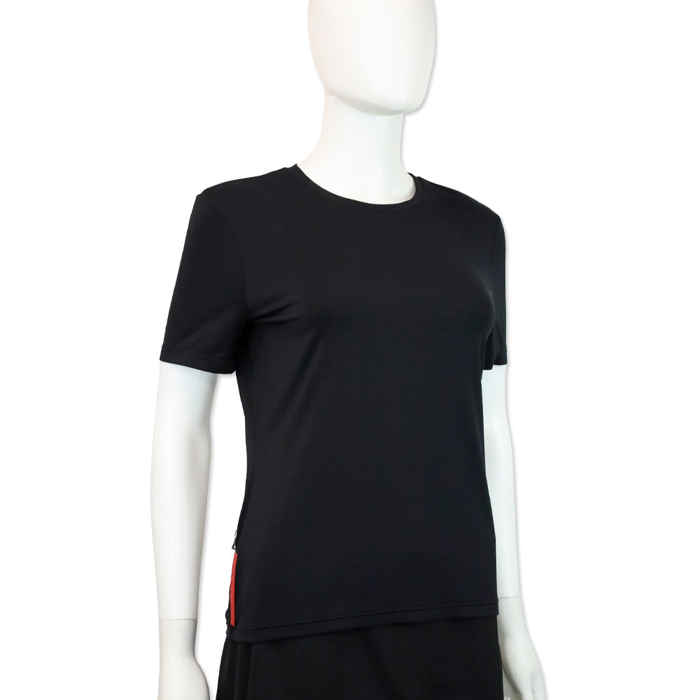 Prada Sport Red Tab Black Stretch T-Shirt with Zip Pocket