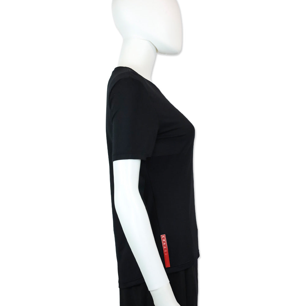 Prada Sport Red Tab Black Stretch T-Shirt with Zip Pocket