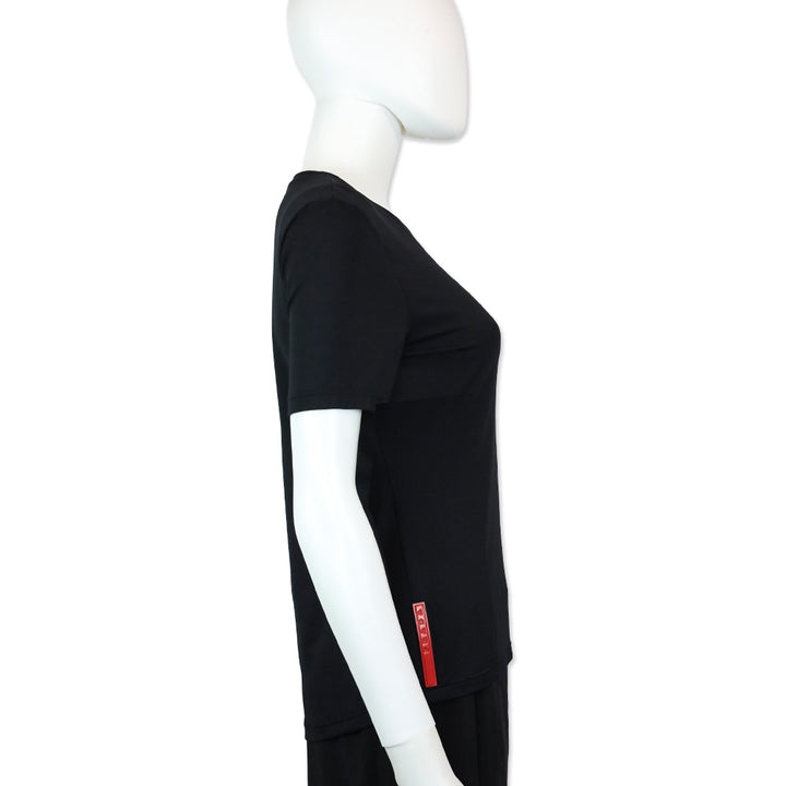 Prada Sport Red Tab Black Stretch T-Shirt with Zip Pocket