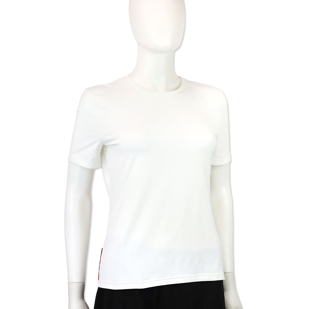 Prada Sport Red Tab White Stretch T-Shirt with Zip Pocket