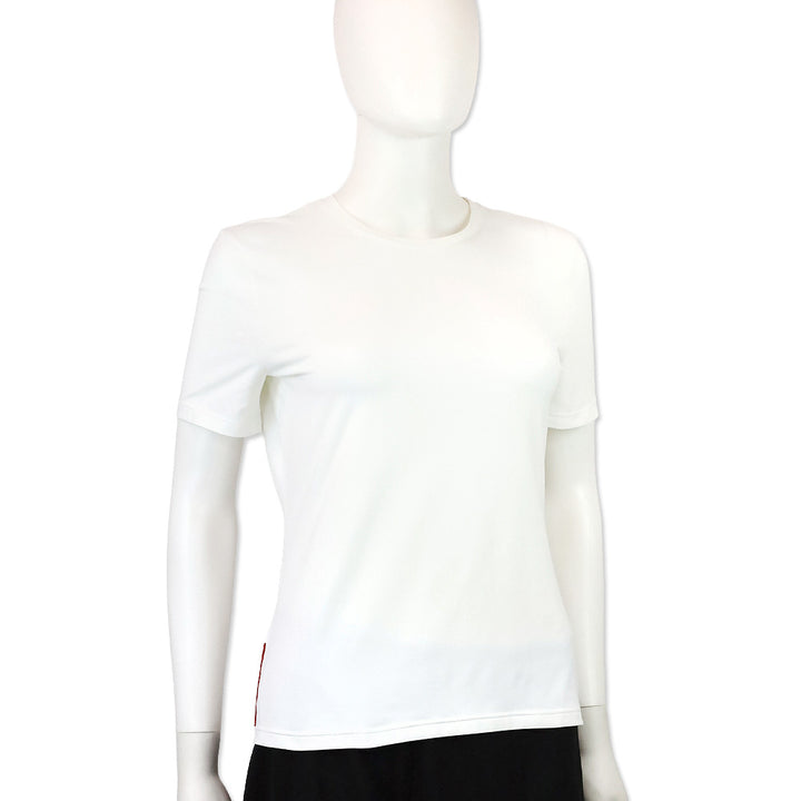 Prada Sport Red Tab White Stretch T-Shirt with Zip Pocket
