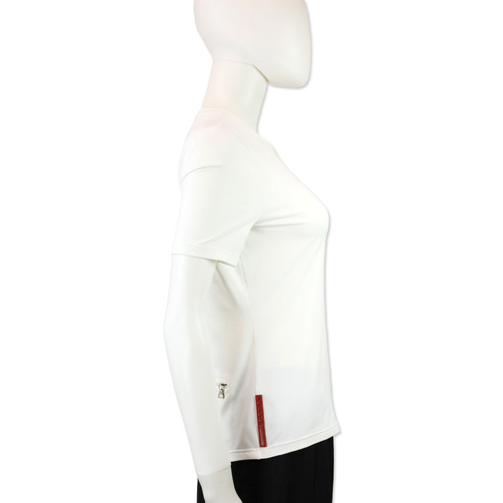 Prada Sport Red Tab White Stretch T-Shirt with Zip Pocket