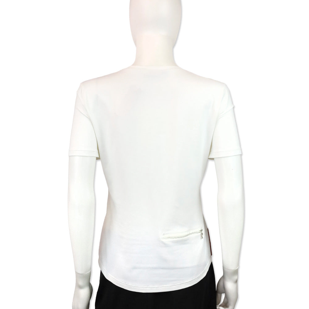 Prada Sport Red Tab White Stretch T-Shirt with Zip Pocket