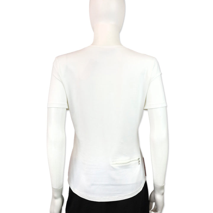 Prada Sport Red Tab White Stretch T-Shirt with Zip Pocket