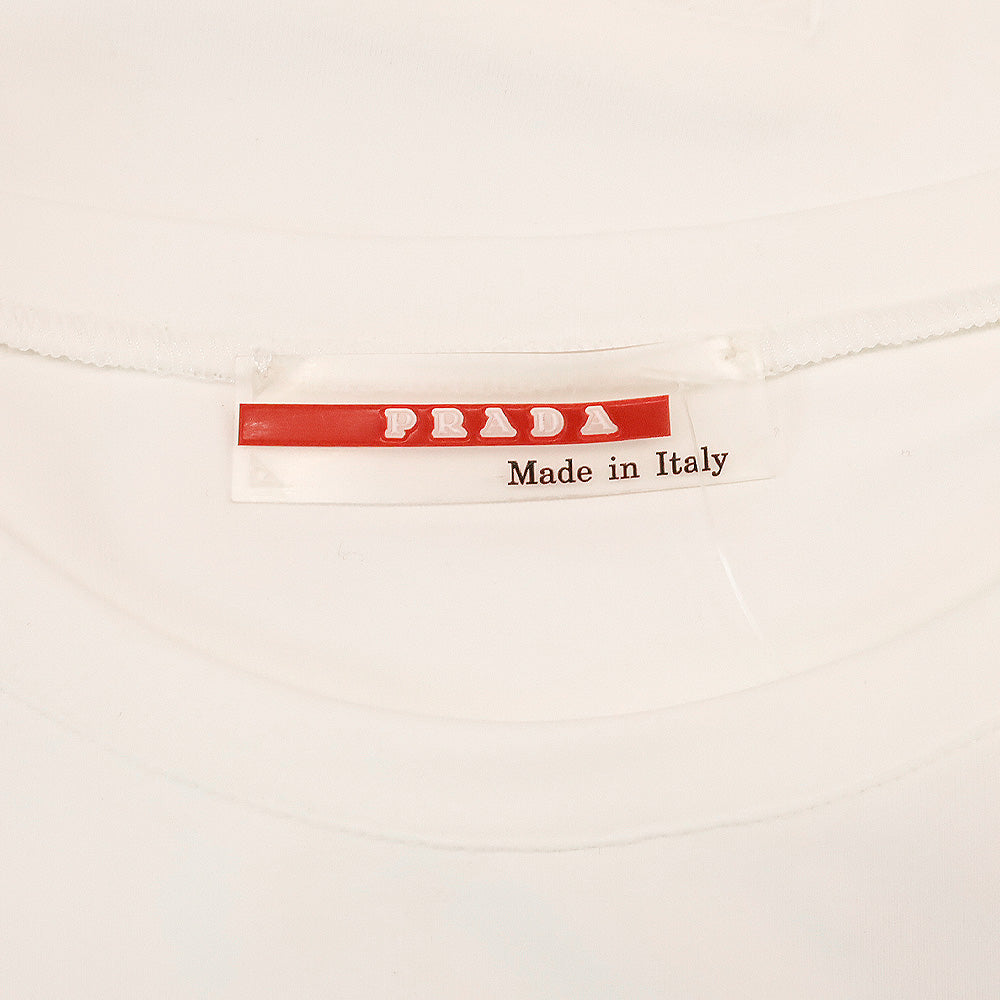Prada Sport Red Tab White Stretch T-Shirt with Zip Pocket