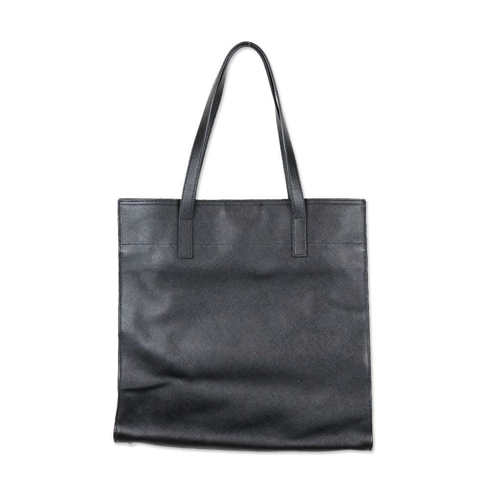 Prada Tall Black Saffiano Grossgrain Leather Convertible Open Tote