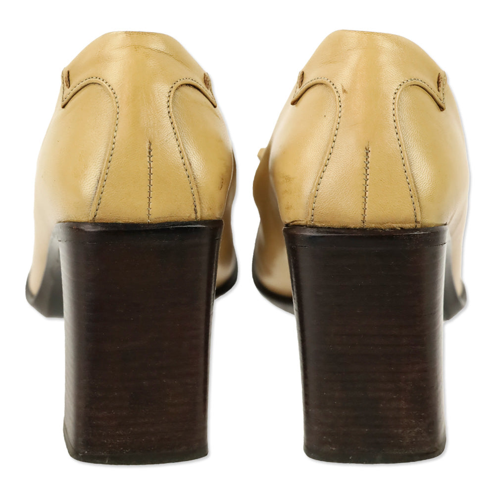 Prada Tan Leather Kilt Tassel Loafer Pumps