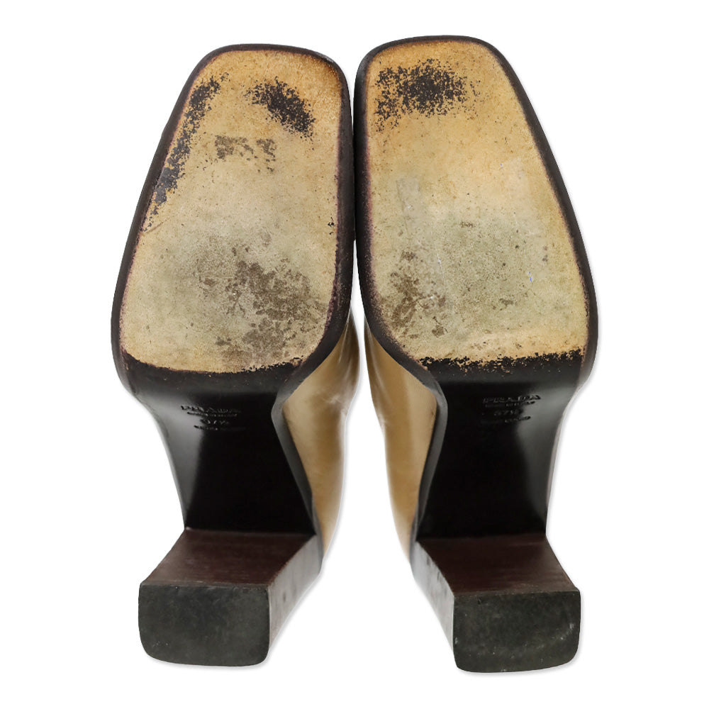 Prada Tan Leather Kilt Tassel Loafer Pumps