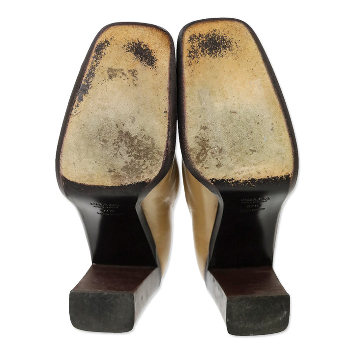 Prada Tan Leather Kilt Tassel Loafer Pumps