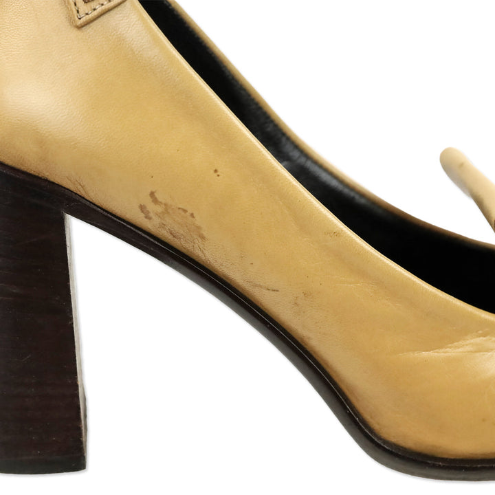 Prada Tan Leather Kilt Tassel Loafer Pumps