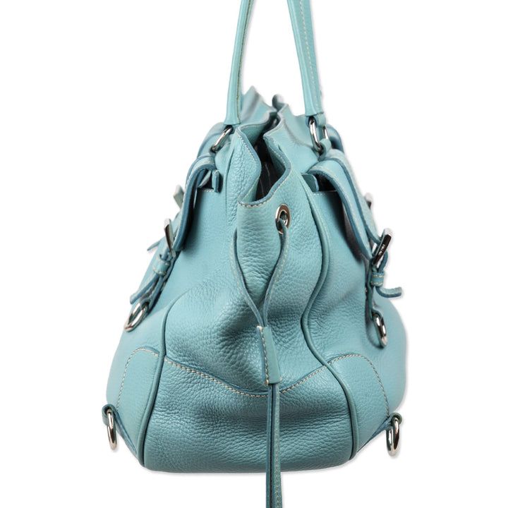 Prada Teal Blue Vitello Daino Leather Drawstring Shoulder Bag