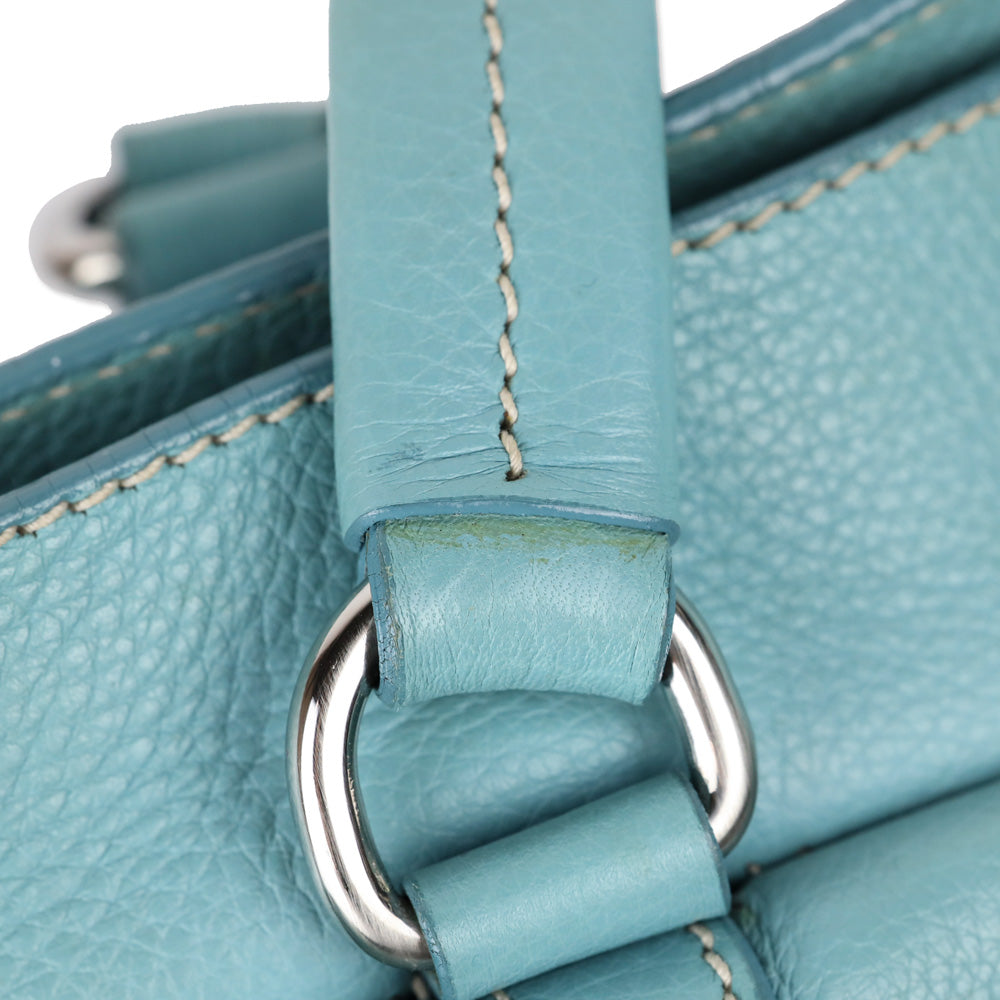 Prada Teal Blue Vitello Daino Leather Drawstring Shoulder Bag