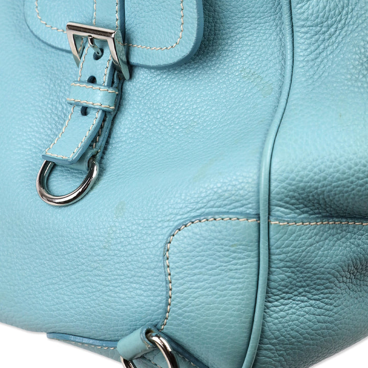 Prada Teal Blue Vitello Daino Leather Drawstring Shoulder Bag