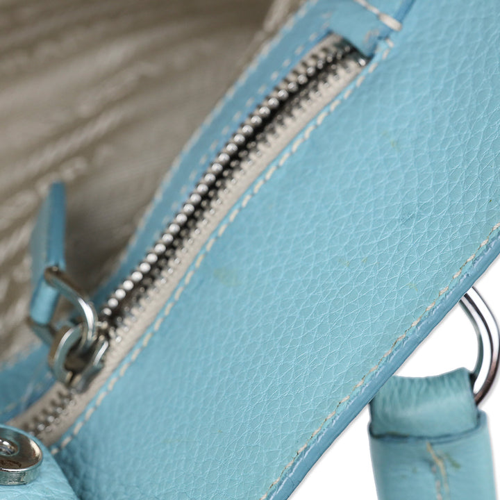 Prada Teal Blue Vitello Daino Leather Drawstring Shoulder Bag