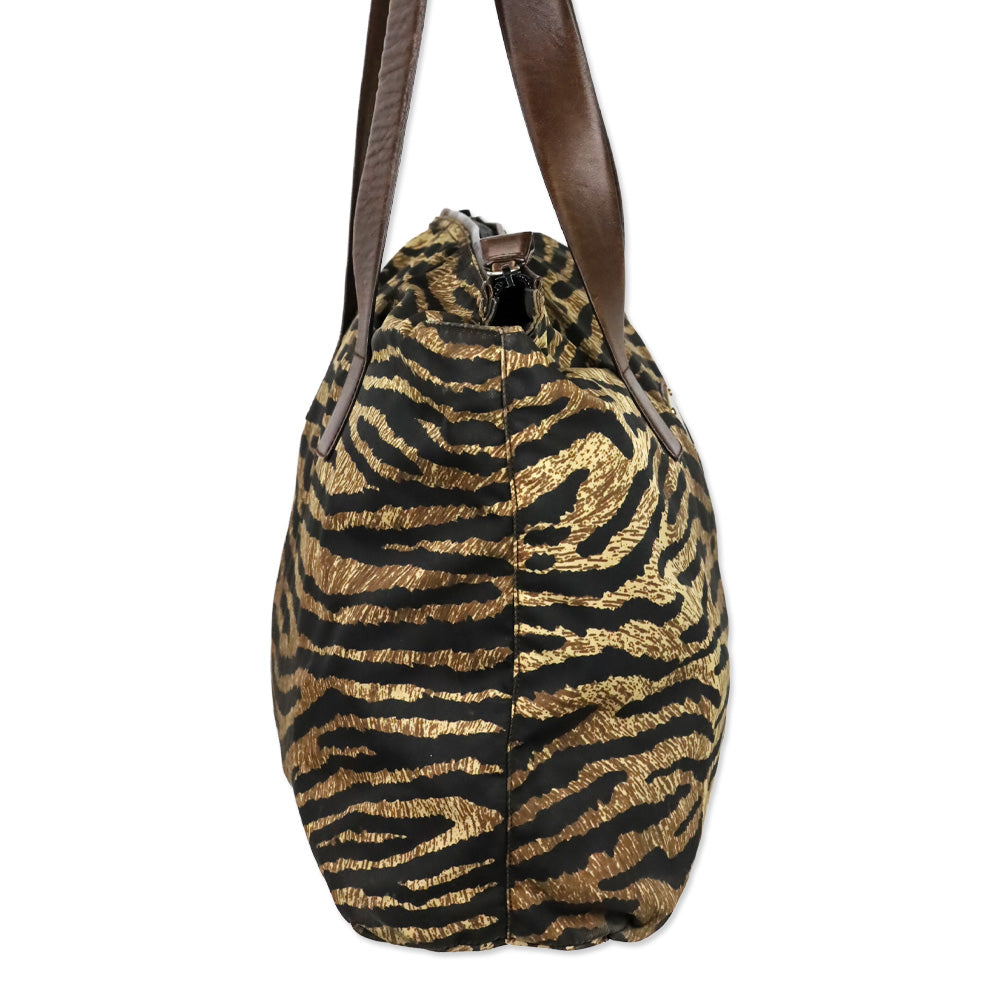 Prada Tiger Animal Print Large Nylon Tote Bag