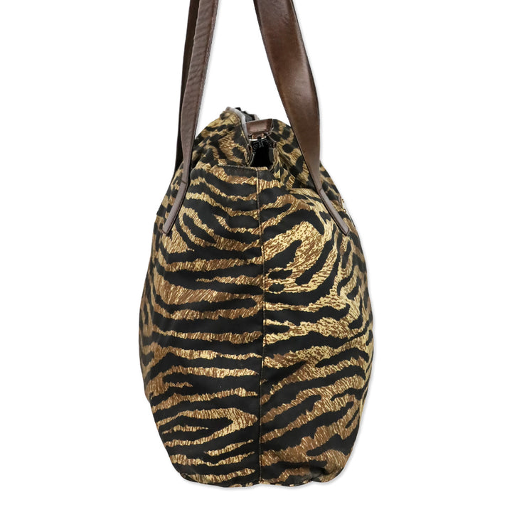 Prada Tiger Animal Print Large Nylon Tote Bag