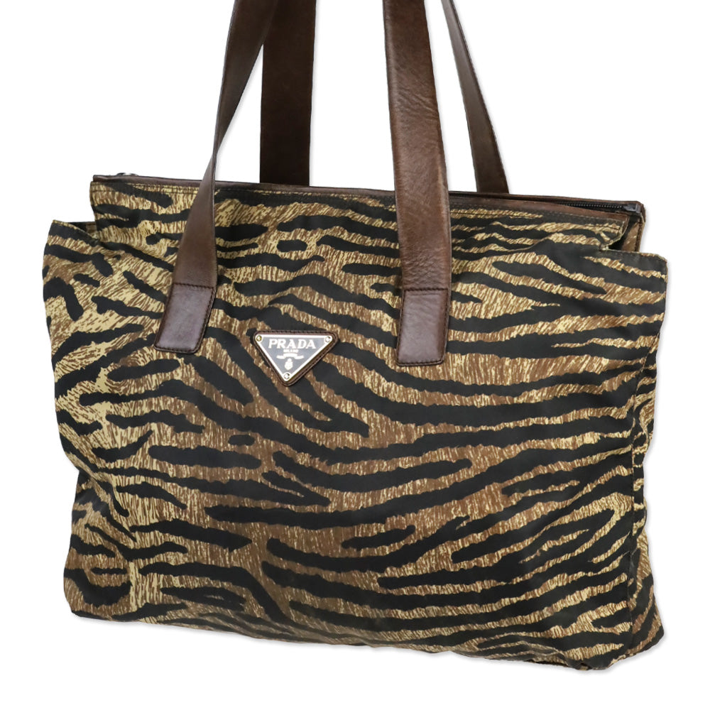 Prada Tiger Animal Print Large Nylon Tote Bag