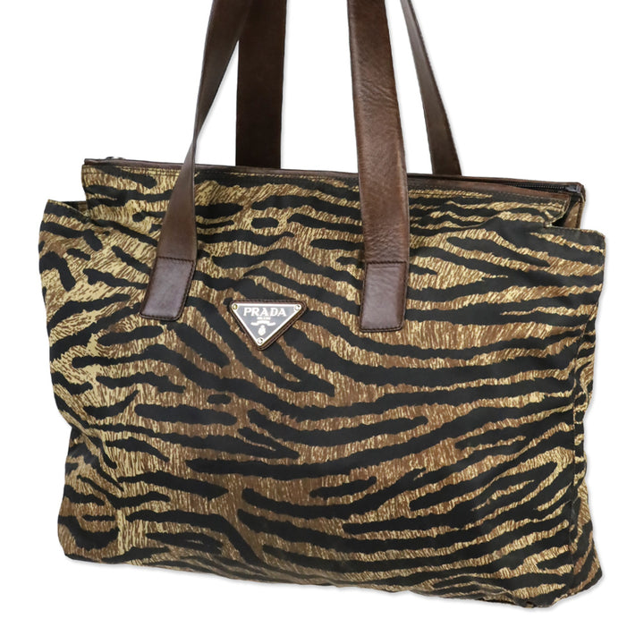 Prada Tiger Animal Print Large Nylon Tote Bag