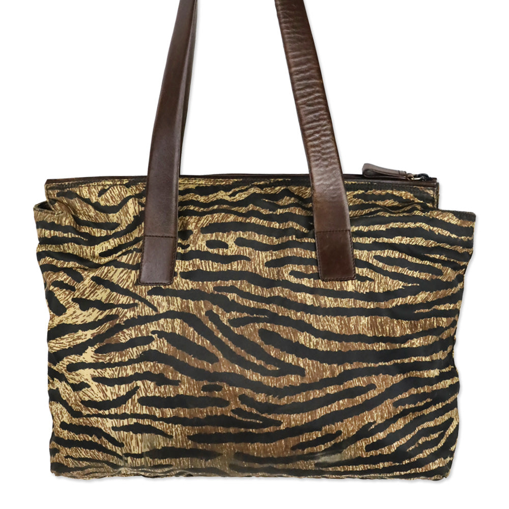 Prada Tiger Animal Print Large Nylon Tote Bag
