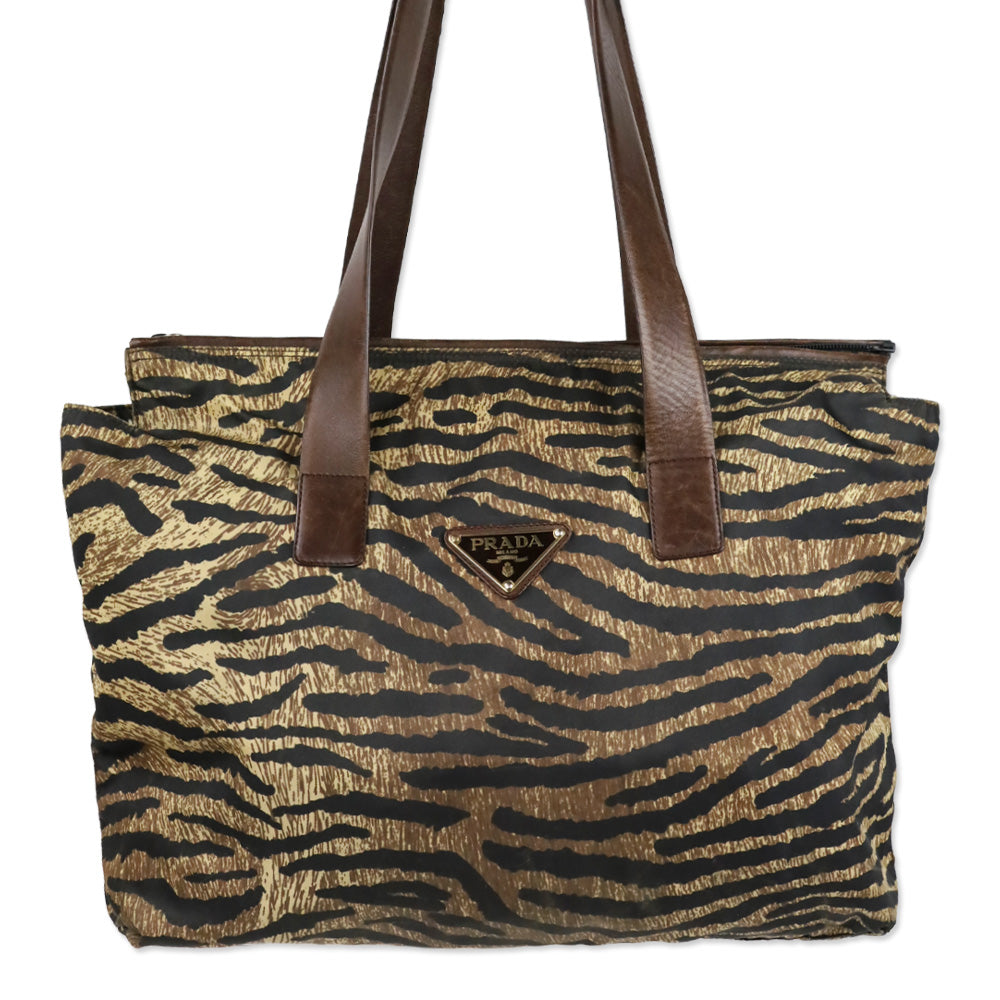 Prada Tiger Animal Print Large Nylon Tote Bag