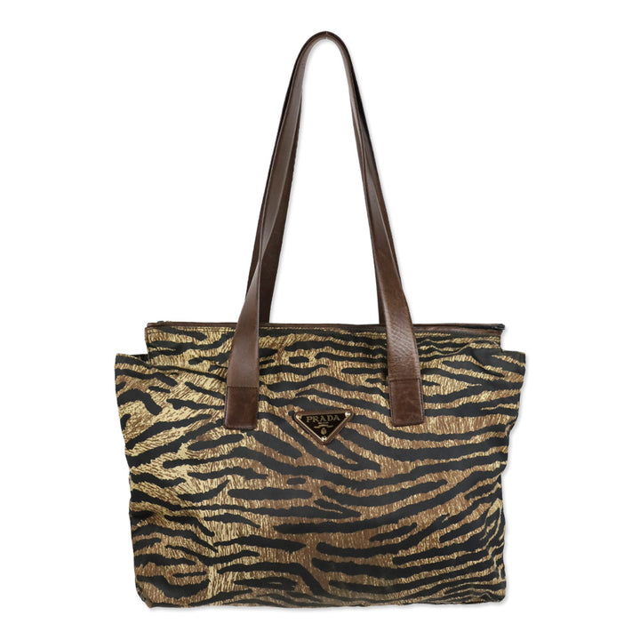Prada Tiger Animal Print Large Nylon Tote Bag