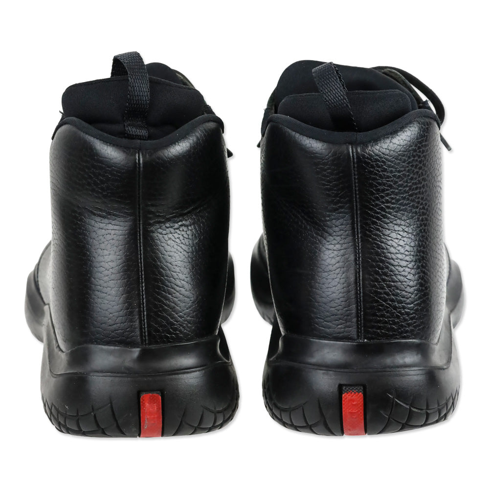 Prada Vintage Black Leather Vibram Sole Derby Boots