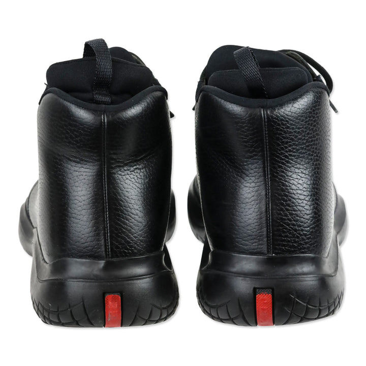 Prada Vintage Black Leather Vibram Sole Derby Boots