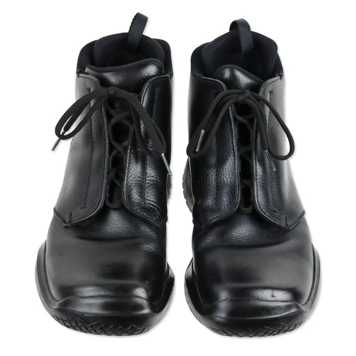 Prada Vintage Black Leather Vibram Sole Derby Boots