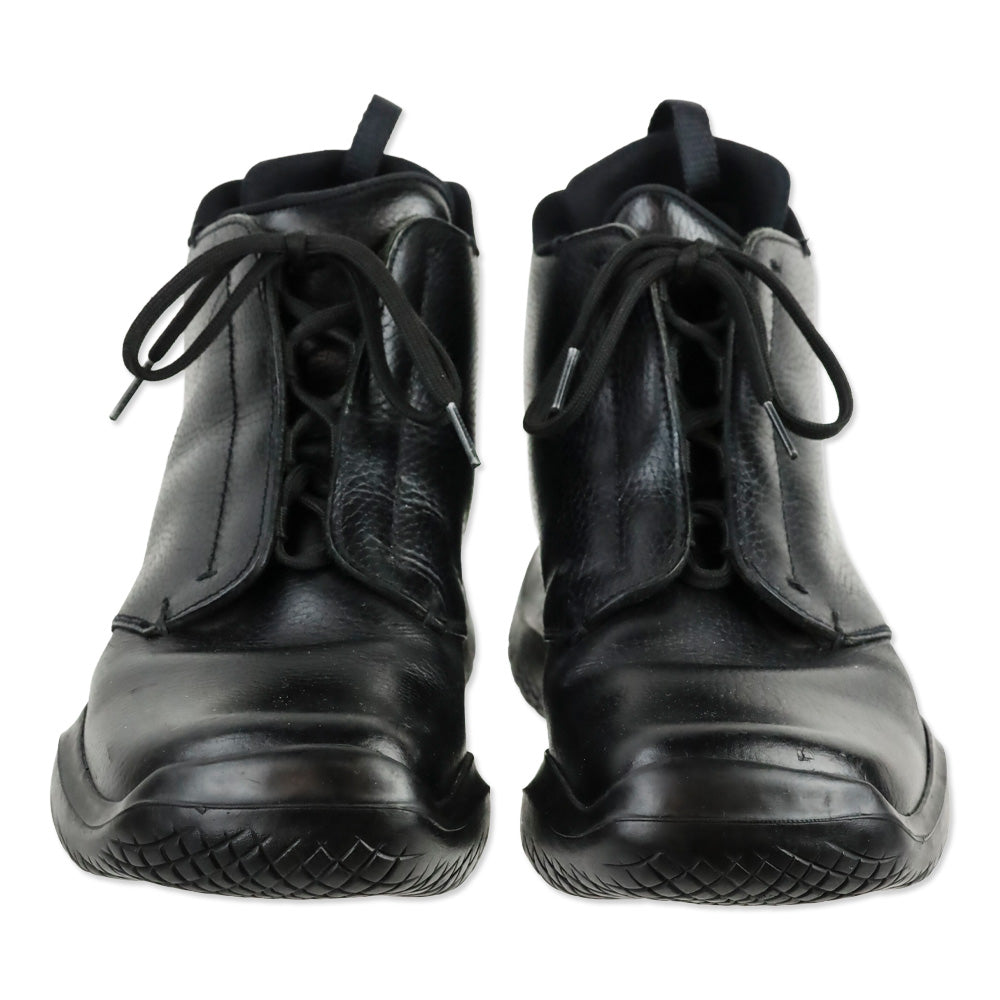 Prada Vintage Black Leather Vibram Sole Derby Boots