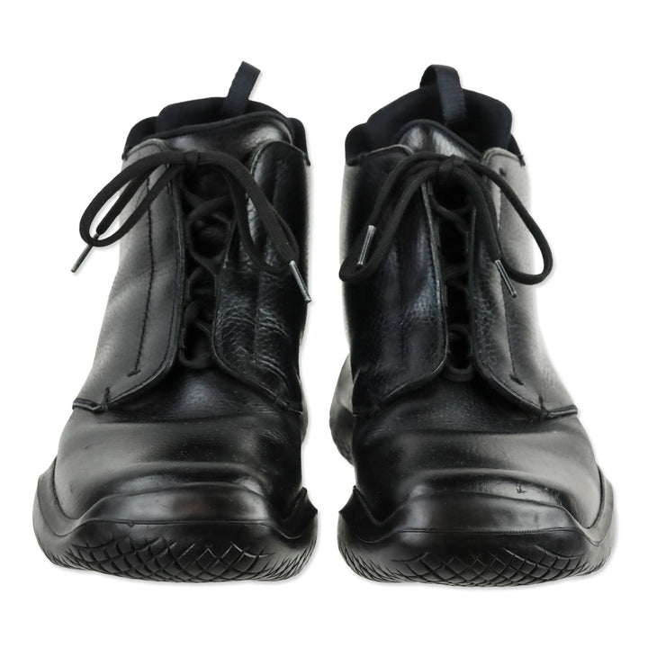 Prada Vintage Black Leather Vibram Sole Derby Boots